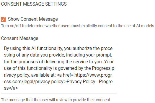 An image of the Consent Message Settings