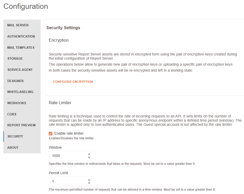 The Report Server Configuration page.