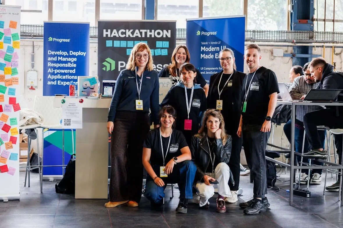 The Progress team in front of the booth at JS Nation / React SUmmit 