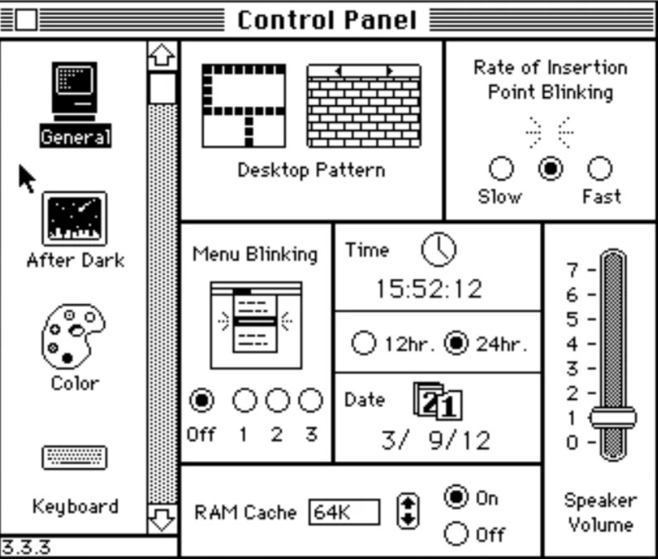 Screenshot 2026-07-23 at 10.18.55 AM Macintosh System 6 Control Panel UI
