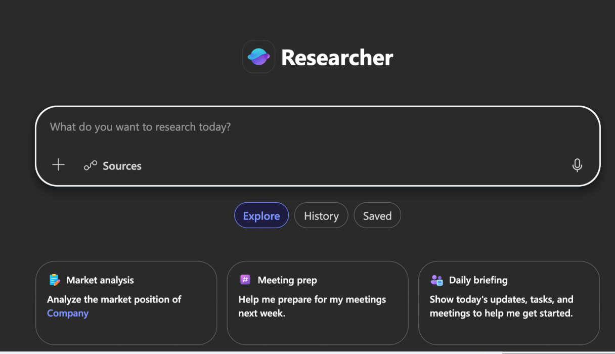 Screenshot 2026-07-23 at 10.20.55 AM Microsoft 365 Copilot Researcher AI Chat UI
