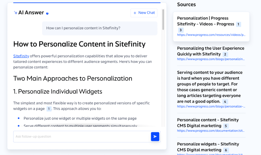 Screenshot 2026-07-23 at 10.25.38 AM Citations in the Progress website RAG-powered AI search