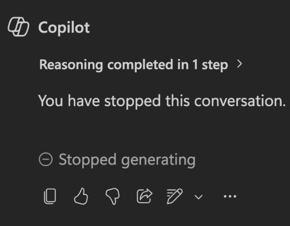 Screenshot 2026-07-23 at 10.28.12 AM The stopped generation message in Microsoft 365 Copilot