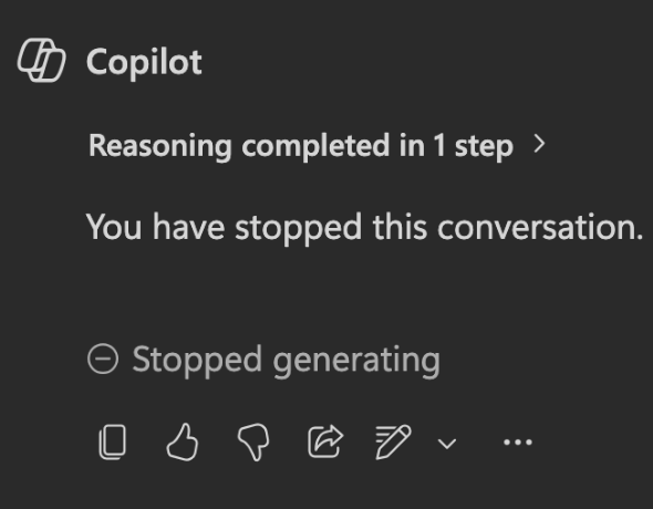 Screenshot 2026-07-23 at 10.28.12 AM The stopped generation message in Microsoft 365 Copilot