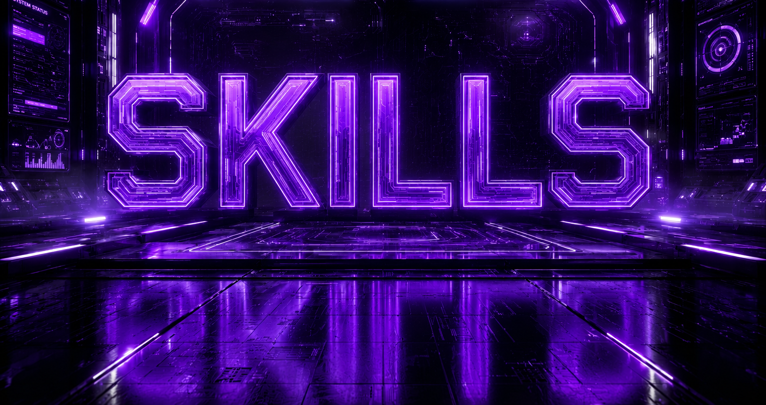 skills1 Skills in a tech-looking graphic in purple