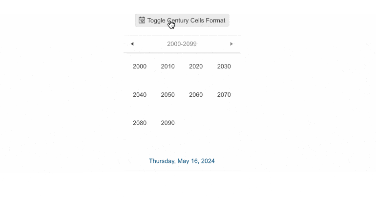 Telerik UI for ASP.NET Core Calendar-Century-cell-formats