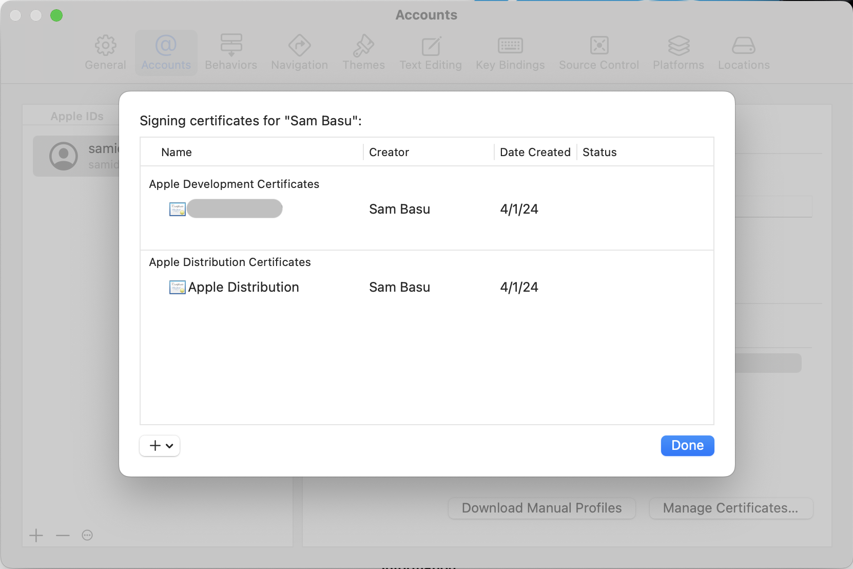signing certificates for Sam Basu - list