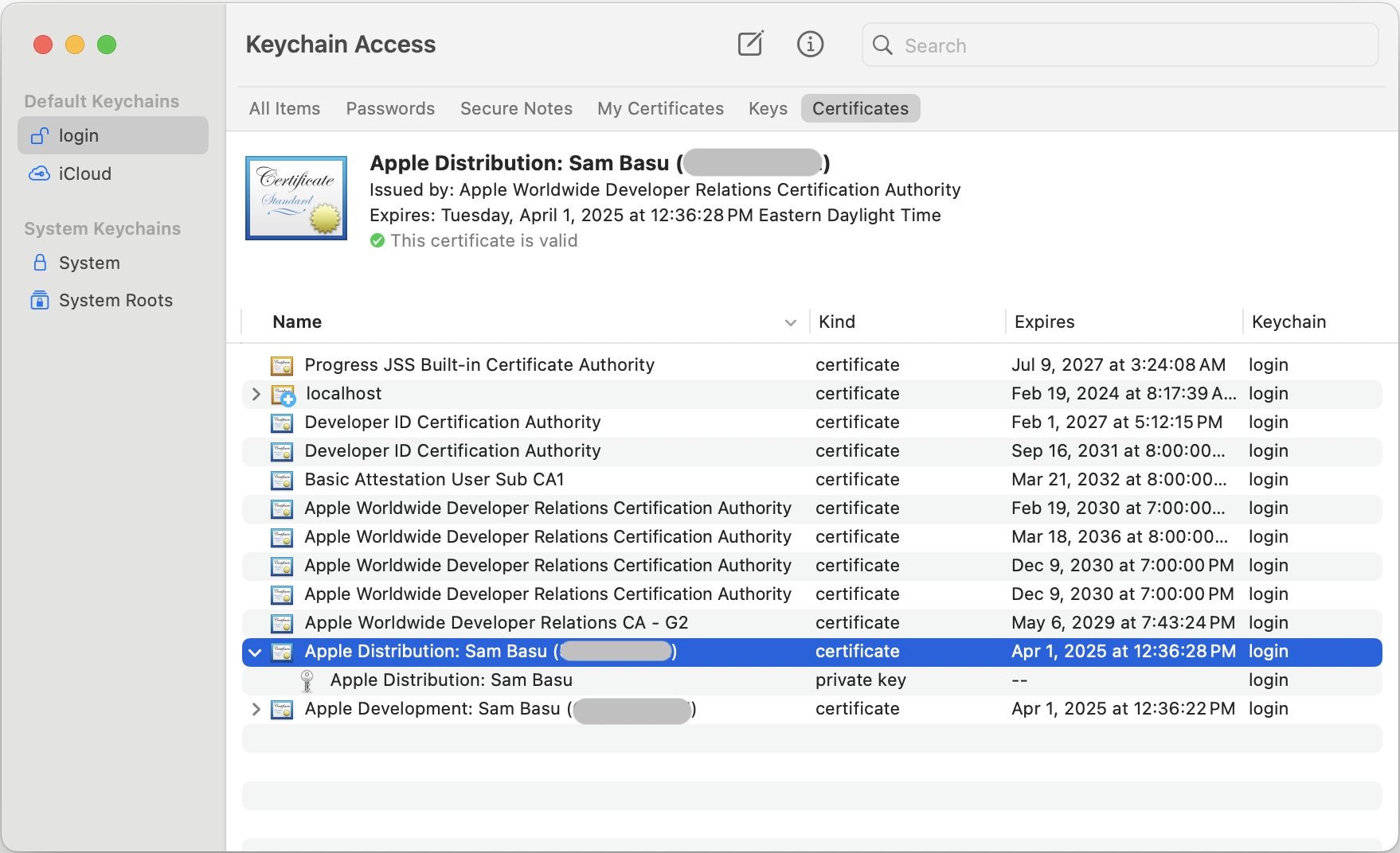 Keychain Access app - certificates