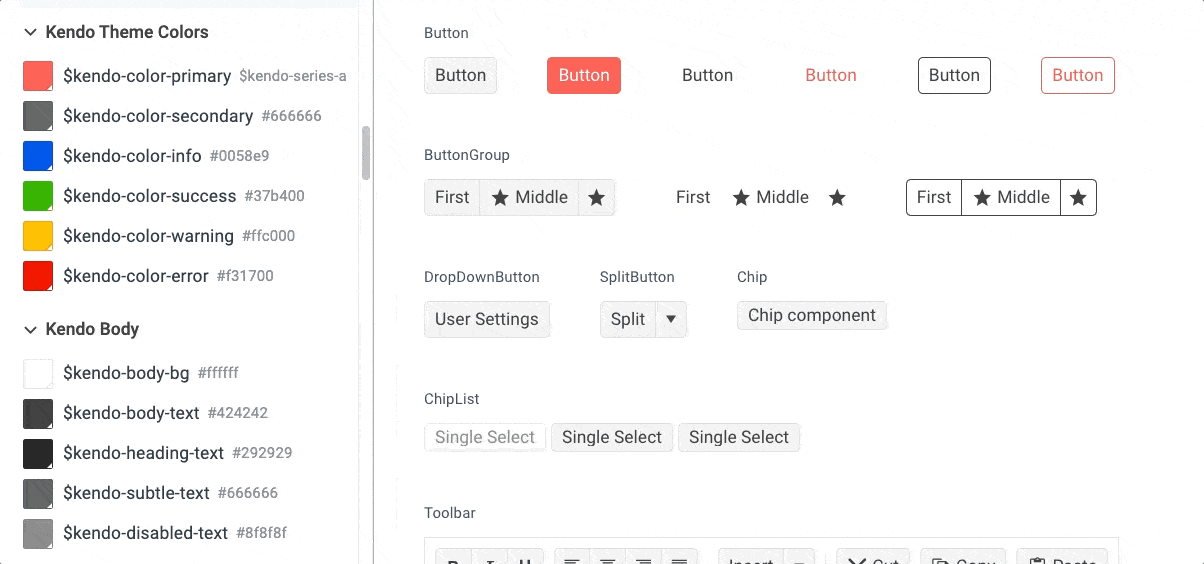 Gif showing the color of several button components update when the imported design token is assigned to a ThemeBuilder Theme Style