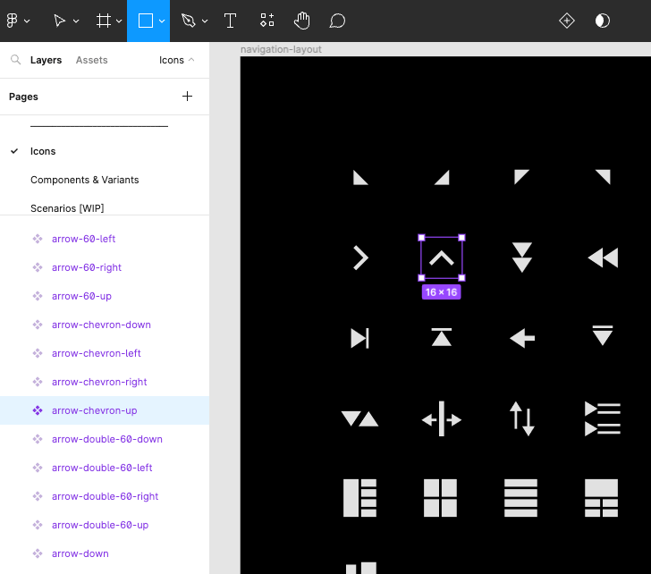 A Figma screenshot showing a close-up of the icon library in the Kendo UI Figma Kit