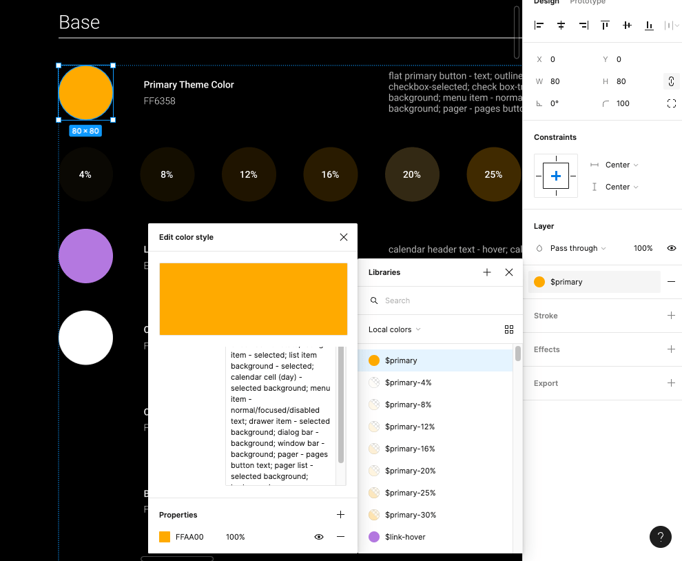 A screenshot of Figma showing a Design Token