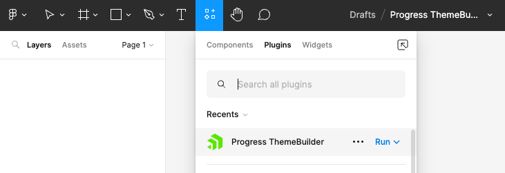 Screenshot of the Figma navigation bar with the Plugins panel open