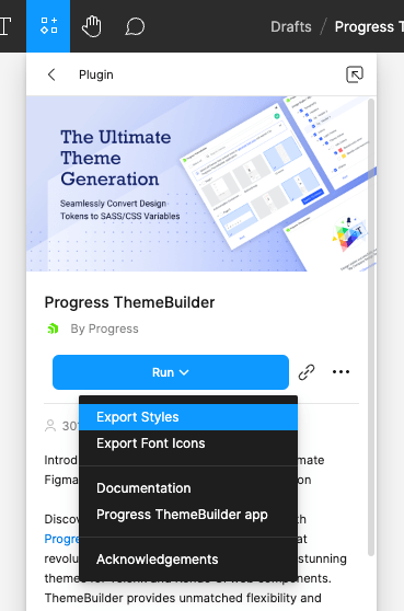 Screenshot of the Progress ThemeBuilder Plugin open in Figma