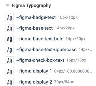 Screenshot of the design tokens imported into the ThemeBuilder in the Theme Styles sidebar