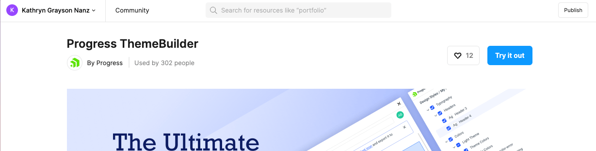 Screenshot of the top of the Figma Community page for the Progress ThemeBuilder Plugin