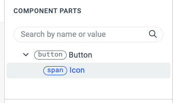 A screenshot of the Component Parts panel in the ThemeBuilder Advanced Edit panel