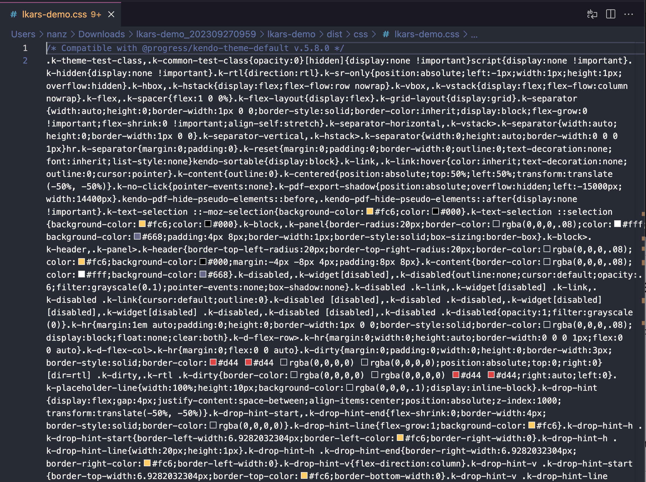 Example of minified vanilla CSS exported by the ThemeBuilder