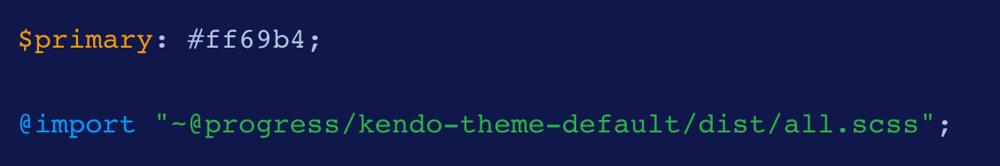 An example of the $primary variable being adjusted using the Kendo UI theme variables