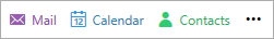 Mail, Calendar, and Contacts each has an icon and pages are different colors - purple, blue, green