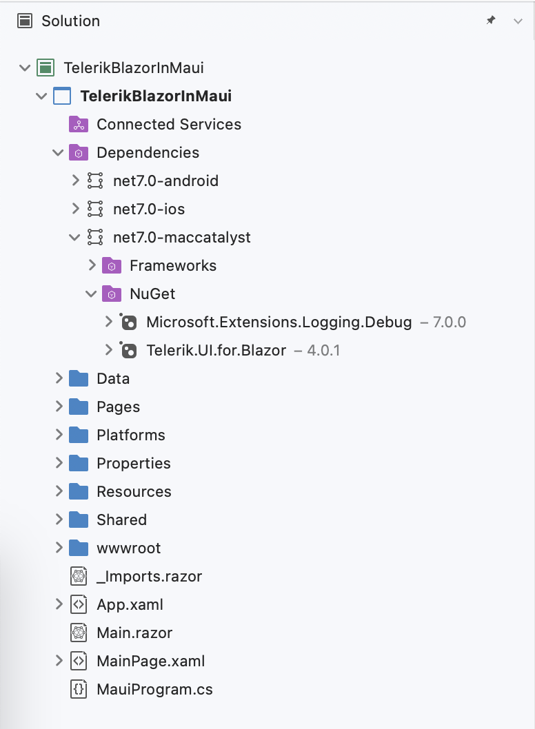 Telerik UI for Blazor is brought in as a dependency 
