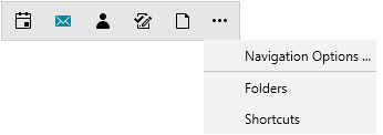 Navbar has five icons, and hovering on the three dots shows navigation options, folders, and shortcuts