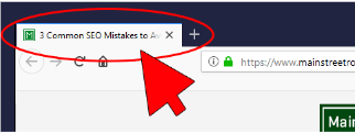 A large red arrow points to a tab in a browser, where the page title is displayed