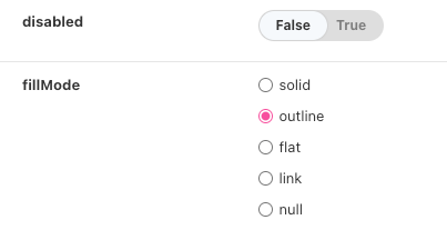 A screenshot of the Storybook Controls for the Button component, showing how the PropTypes have been translated into UI input elements.