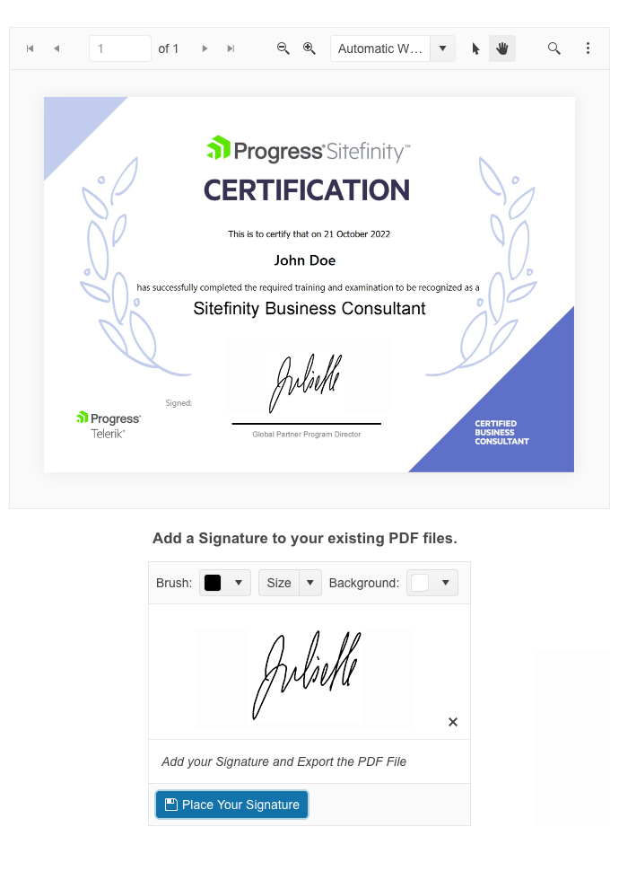 Telerik UI for ASP.NET Core Sign PDF Documents - What's new