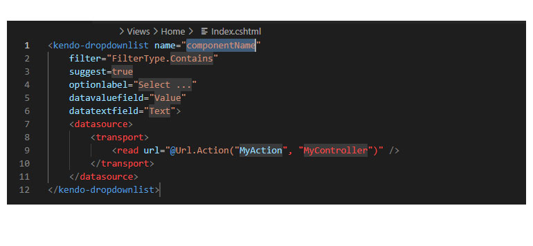 UI for ASP.NET Core DropDownList Code Snippet