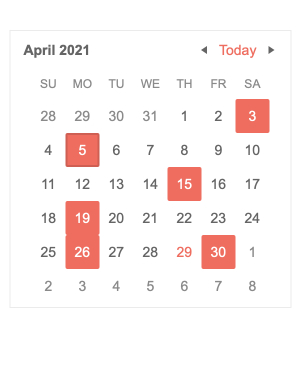 Angular Calendar Component - Multiple Date Selection