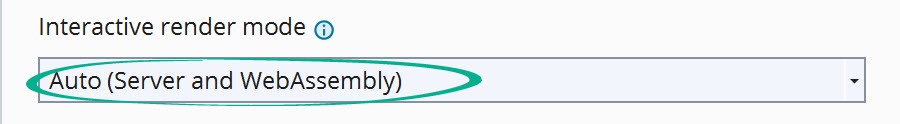 The Auto Server and WebAssembly selection setting from the new project dialog.