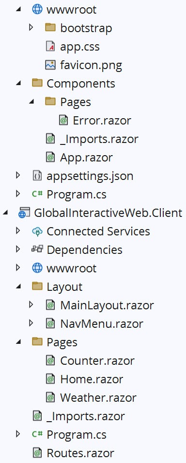 Project files in the solution explorer.