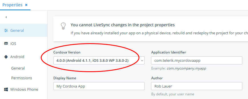 updating cordova version updating cordova version