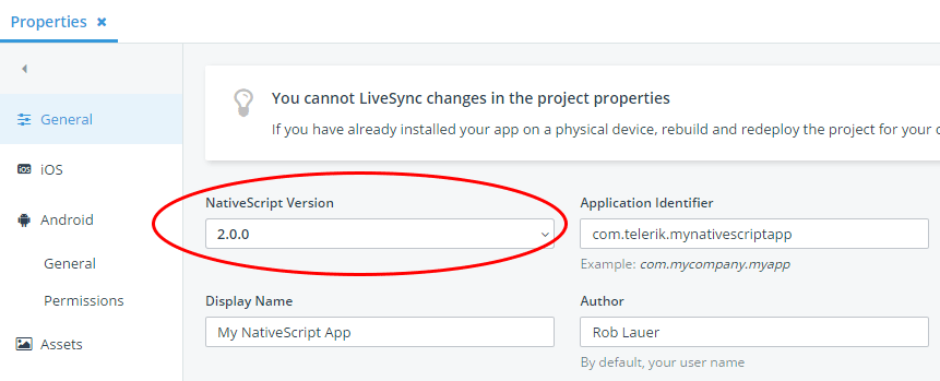 updating nativescript version updating nativescript version