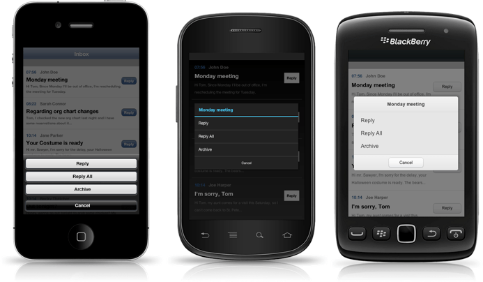 ActionSheet of Kendo UI Mobile