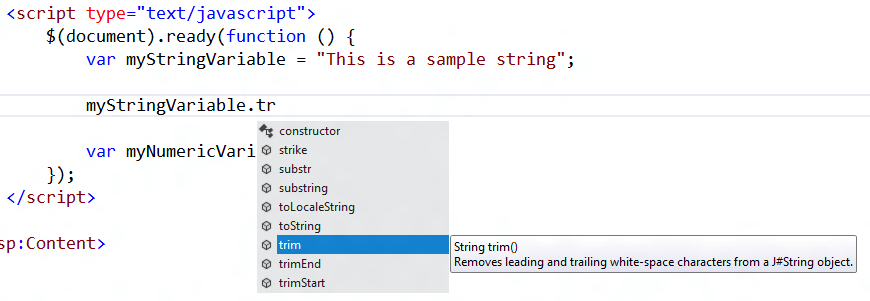 Trim() intellisense