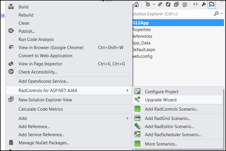 VS 2012 Upgrade Menu