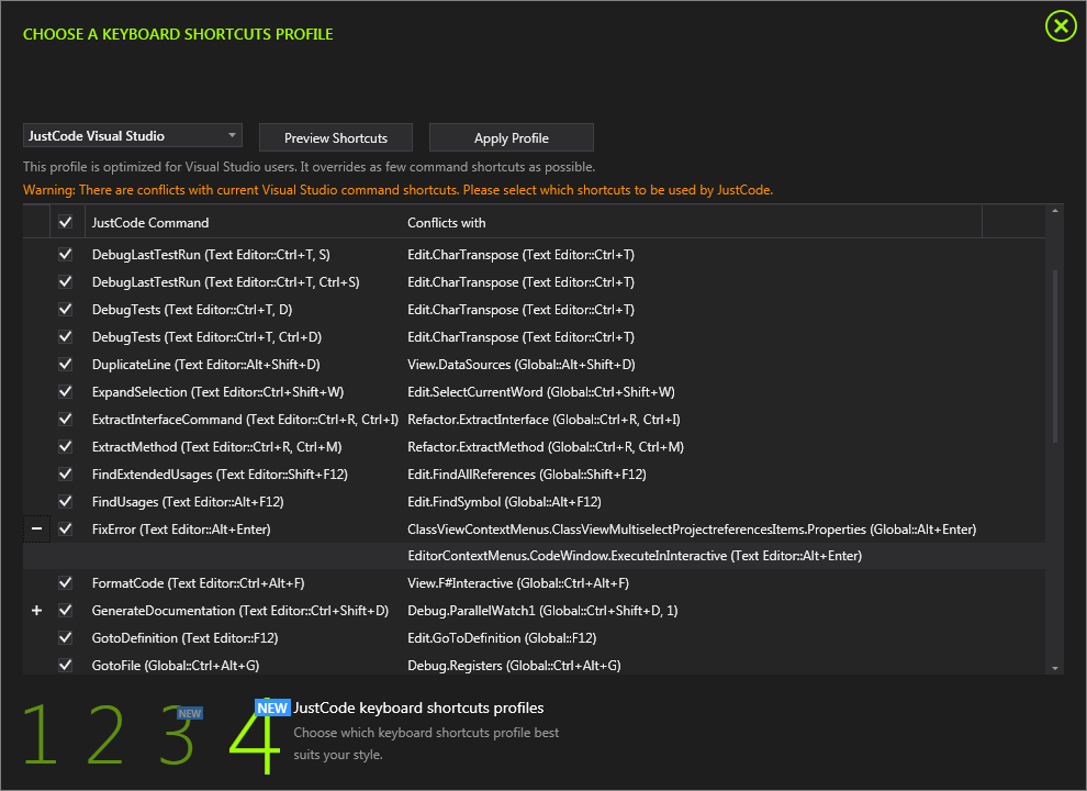 JustCode keyboard shortcuts image