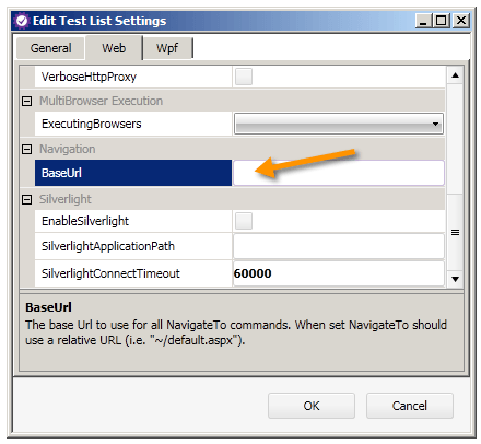 BaseURL in Test List Settings