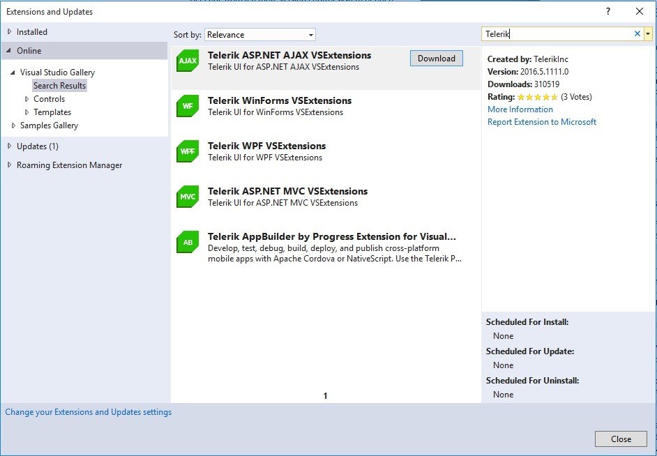 3 Telerik Extensions in Visual Studio 2017 Telerik Extensions in Visual Studio 2017