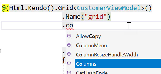 Kendo UI Grid Tag Helper IntelliSense