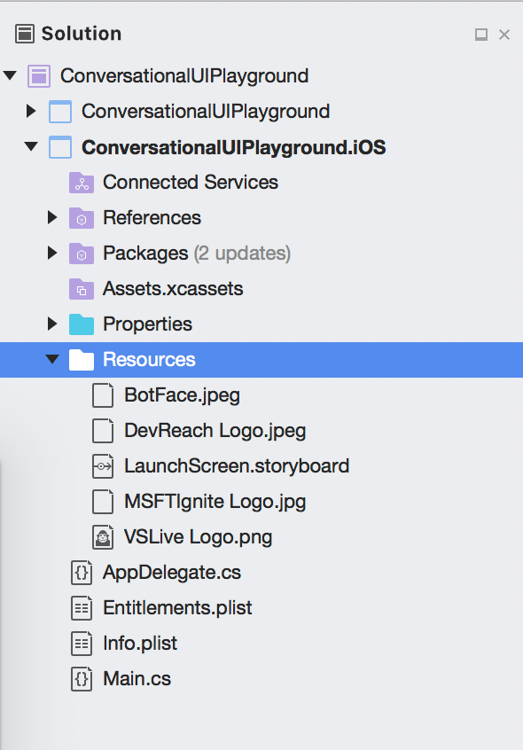 Image resources folder expanded in the Solution Explorer for Visual Studio for Mac