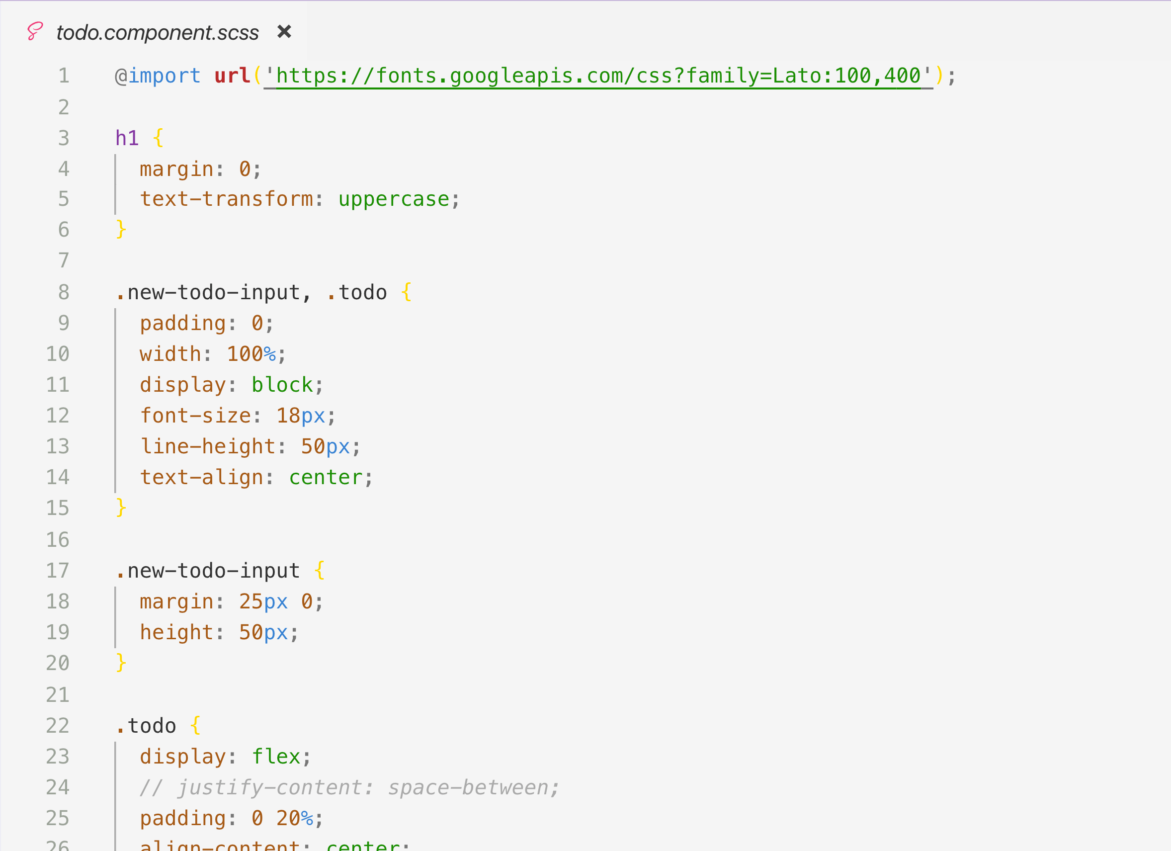 screenshot showing to do component styles