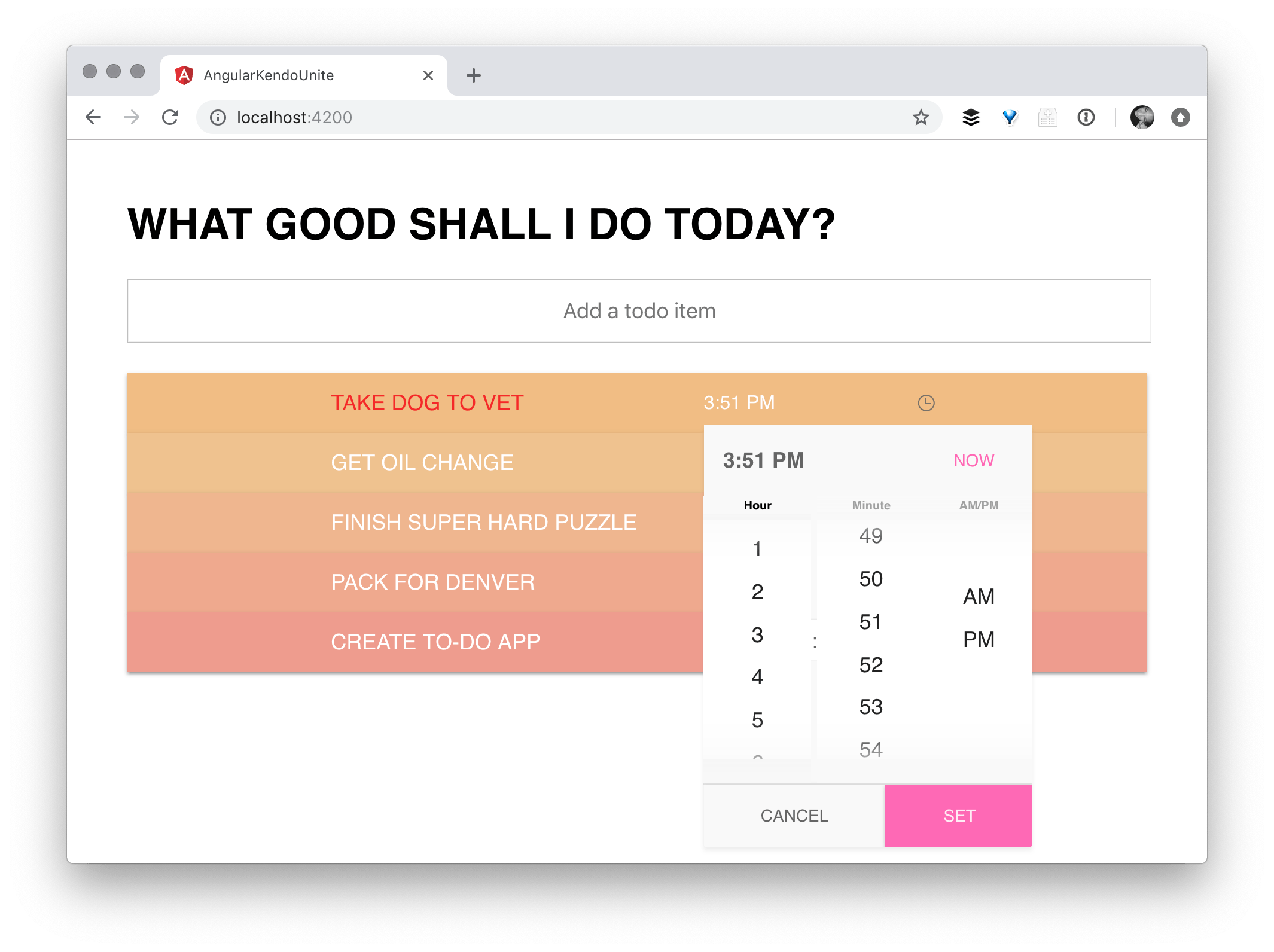 screenshot showing todo list and time picker where we left off from the last post