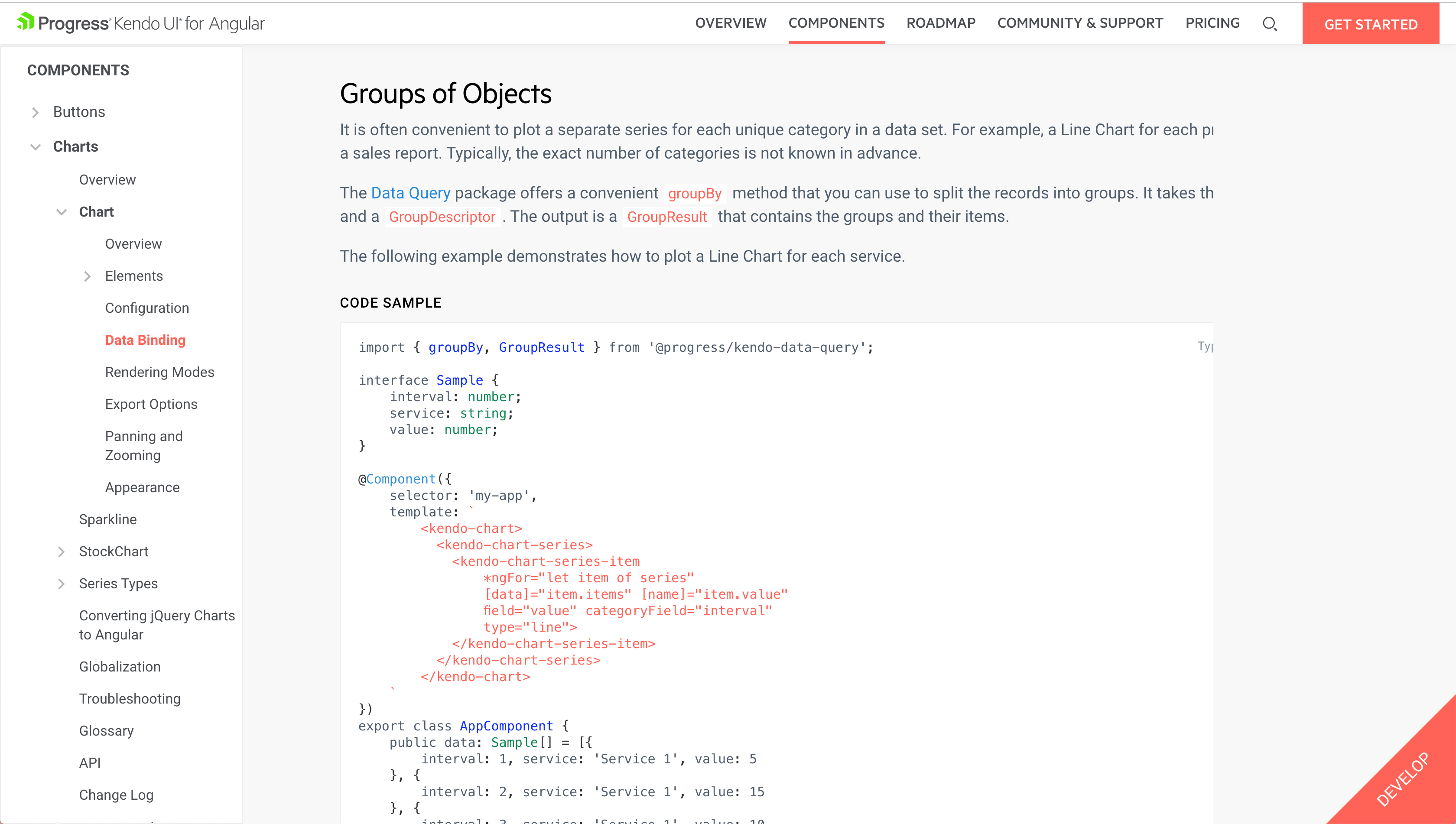 screenshot of our docs talking about group of objects and data query