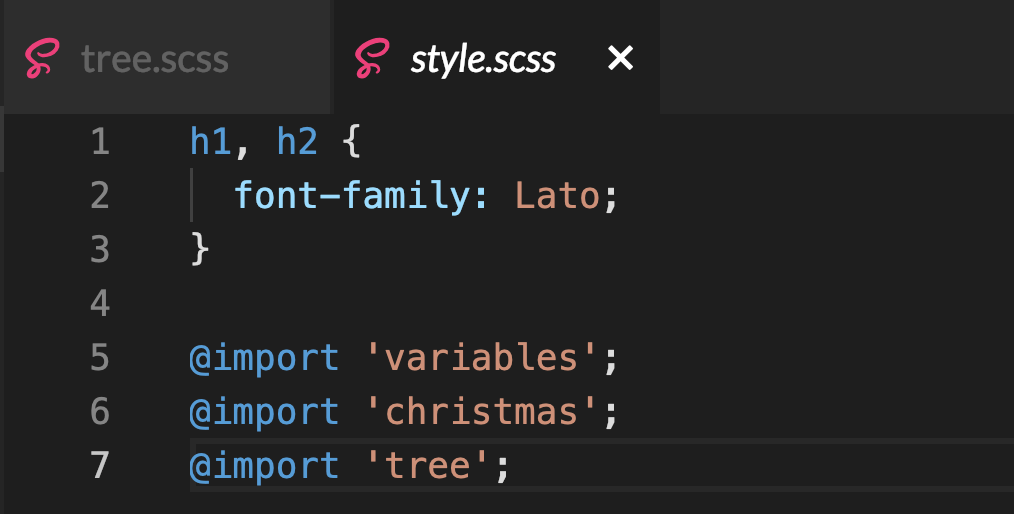 screenshot of our styles.scss file