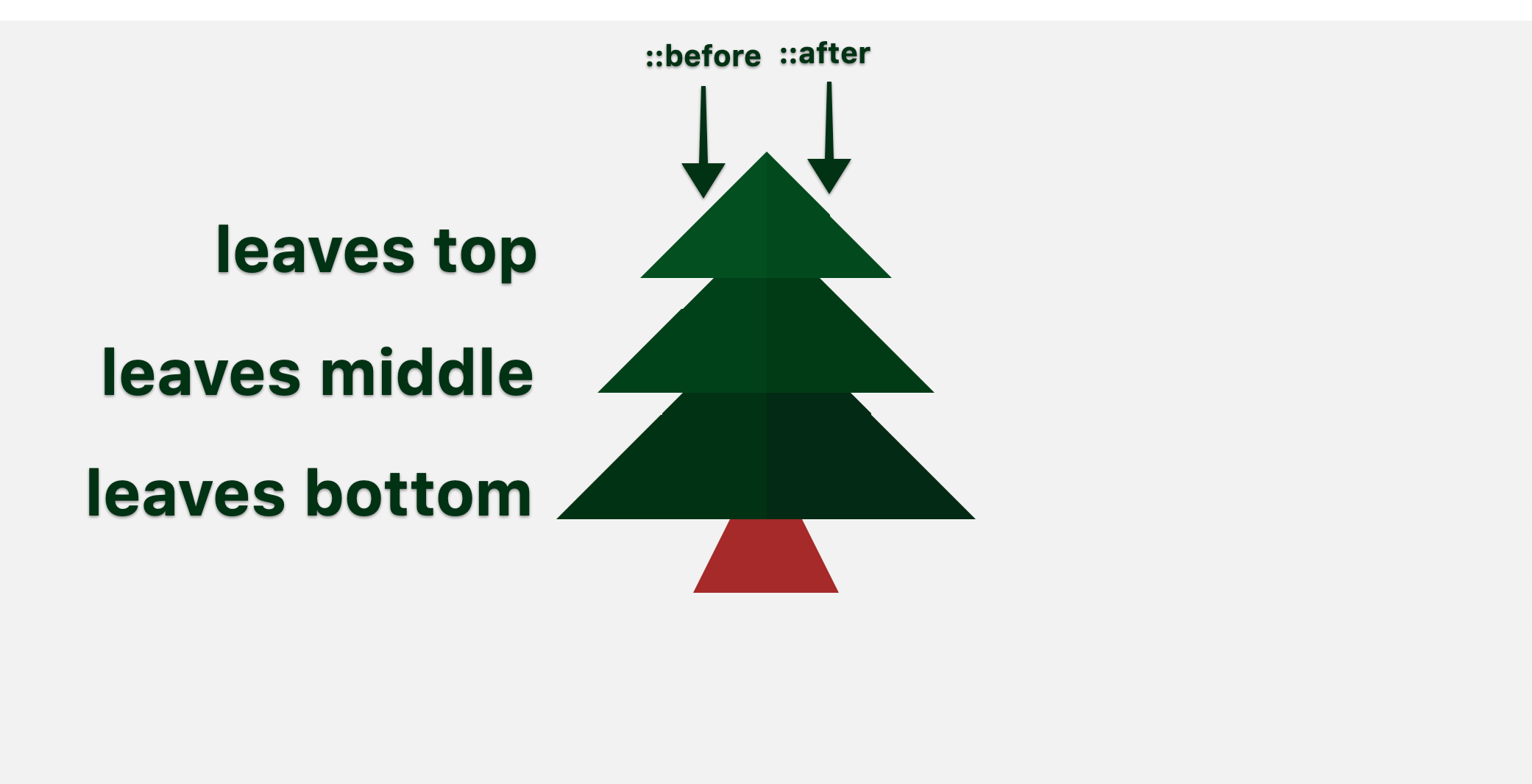 screenshot of our tree pointing out top, middle, and bottom segments