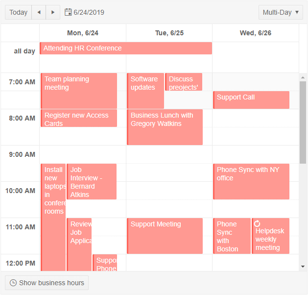 Kendo UI for Angular Scheduler Multi-Day View Kendo UI for Angular Scheduler with a custom multi day view