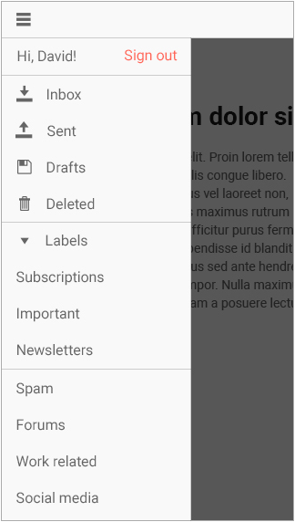 Kendo UI jQuery Drawer Widget Kendo UI jQuery drawer widget expanded in modal mode