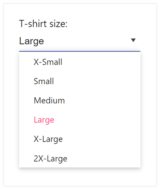 Kendo UI for Vue.js DropDownList Kendo UI for Vue.js DropDownList showcasing an open drop down with a few options to select from